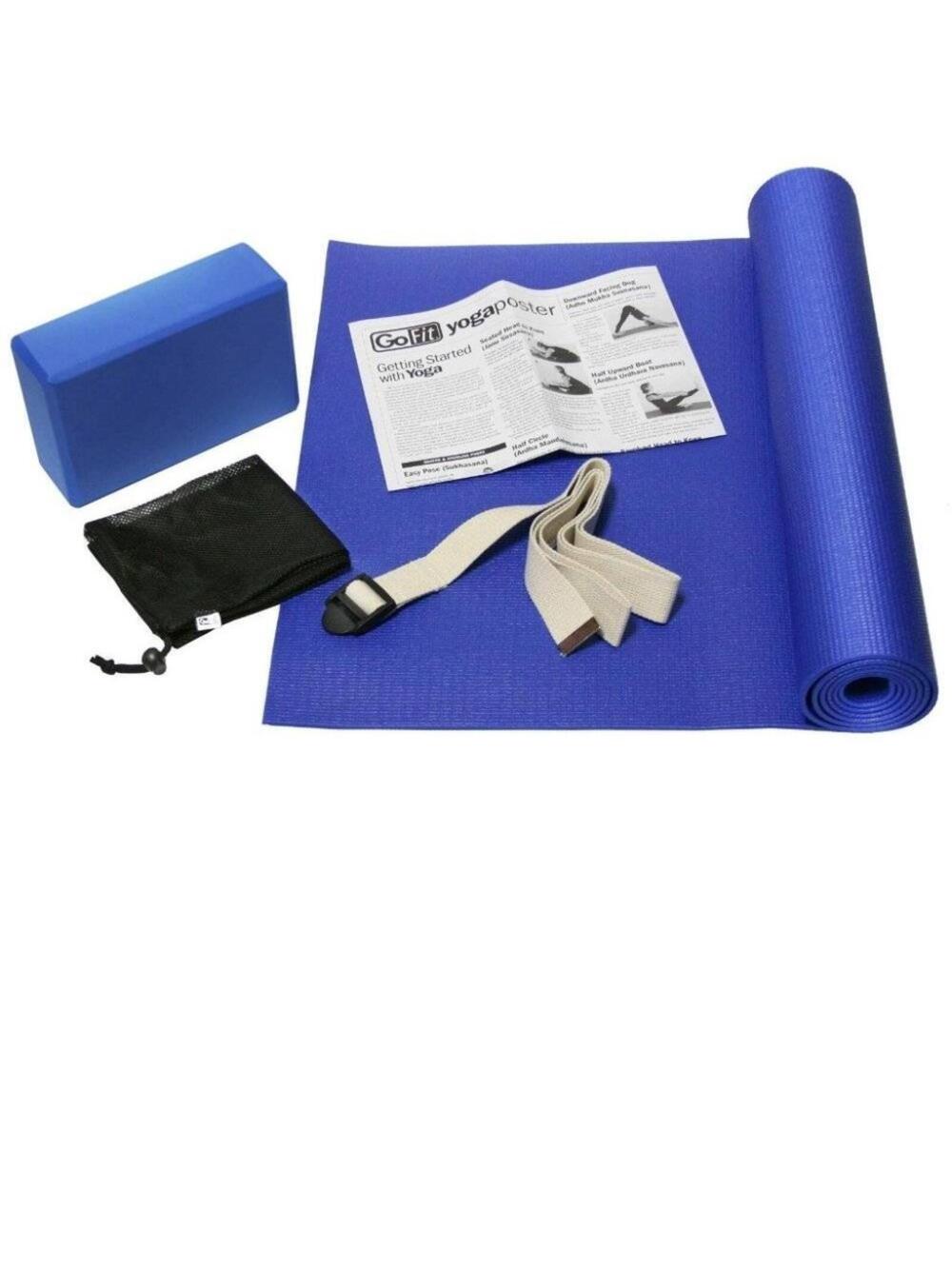 GoFit Yoga Mat Zen 5 Pc Set 68"x24" Mat, Foam Block, Strap, Bag, Wall Chart